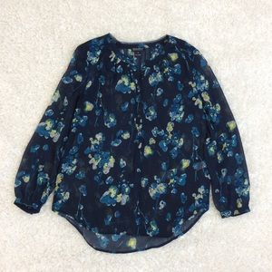 Lucky Brand Navy Floral Peasant Popover Blouse